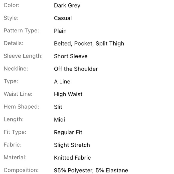 Off Shoulder Split Thigh Belted Dress Dark Grey Size L - Picture 7 of 7